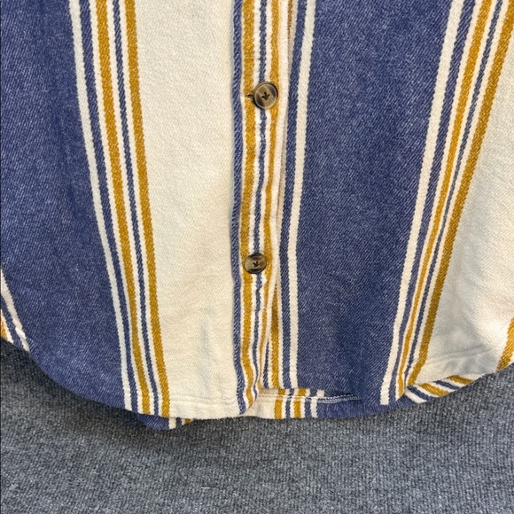Aerie Oversized Heavy Flannel Striped Shirt Jacket Cream Blue Mustard Small - Picture 6 of 16
